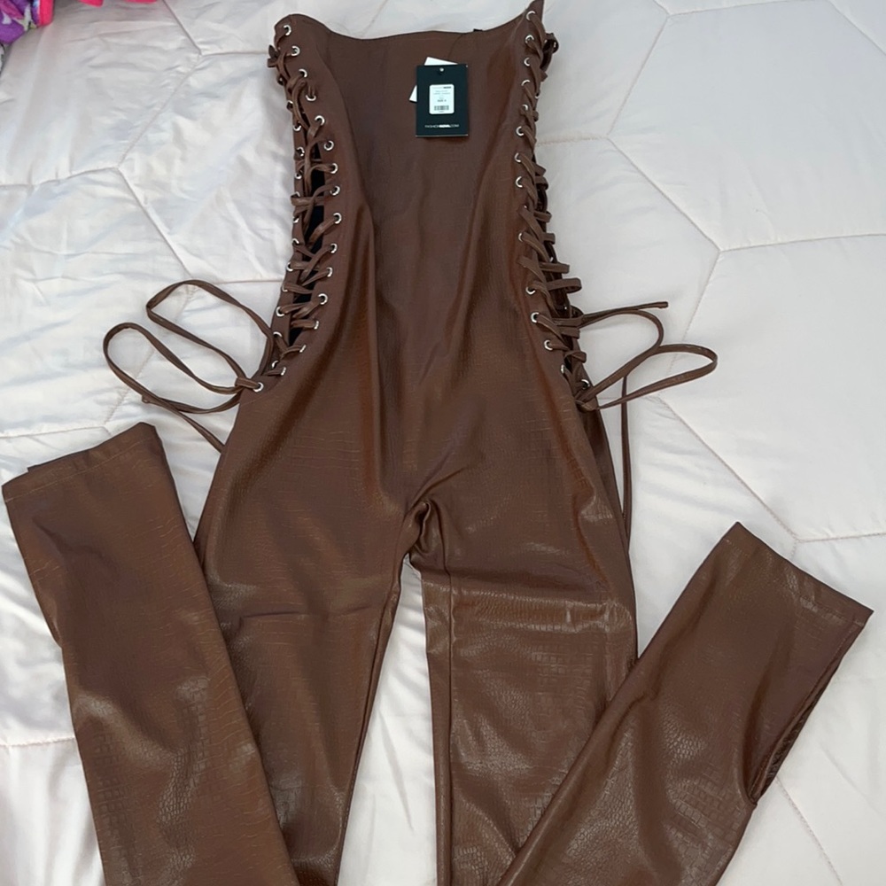 Party On PU Leather Jumpsuit - Brown